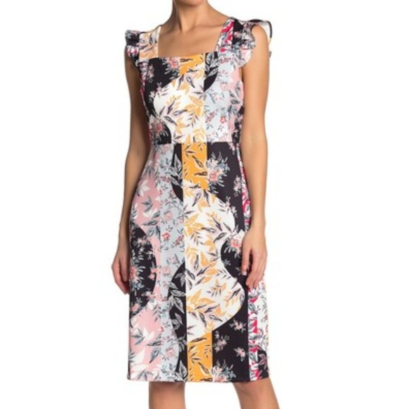 Sam Edelman Dresses & Skirts - Sold!!! Floral Stripe Midi Scuba Dress Size 10